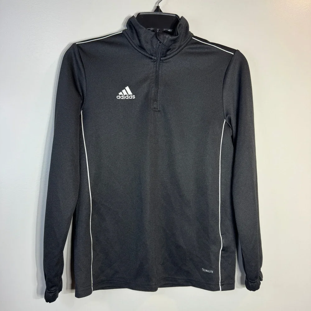 Adidas Black‎ Climalite Long Sleeve Quarter Zip Pullover Top Kids Size M Y11-12